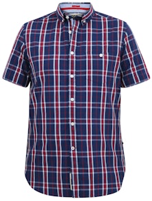 D555 Royston Check Button Down Collar S/S Shirt With Pocket Navy